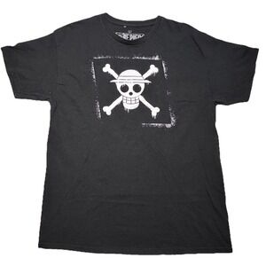One Piece Straw Hat Pirates Skull Logo Graphic T Shirt Black Men's Large Anime